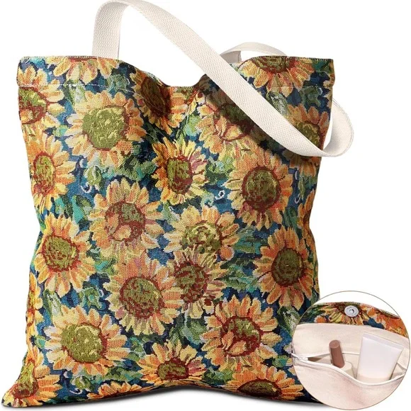 Sunflower Embroidered Tote Bag - Picture 1 of 7